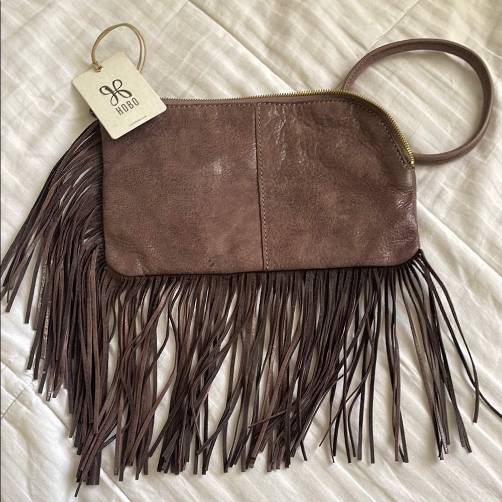 HOBO Brown Leather Fringe Wristlet
